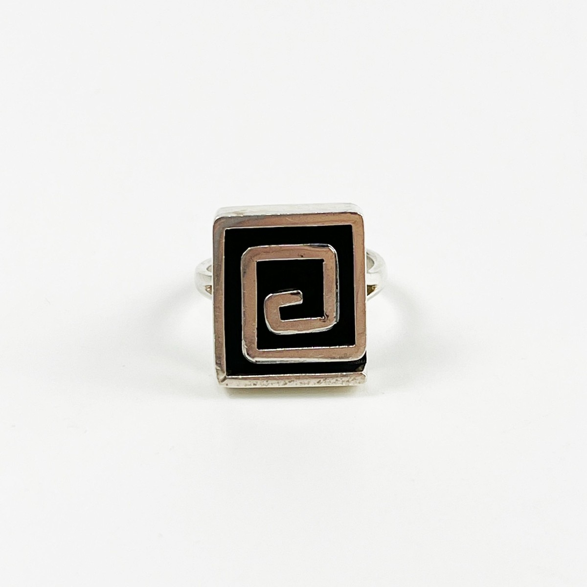 Vintage Geometric Maze Sterling Silver Shadow Box Ring Mexico Size