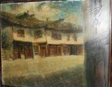 1995 realist oil painting houses landscape
