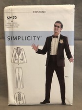 Simplicity S9170 Costume Mens Suit, Dress Pant, Suit Jacket, Shirt Size US 34-42