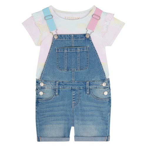 NWT Vigoss Youth Girl's 2-Pc Cotton T-Shirt and Denim Overall Shortall Set S-XL - Picture 16 of 19