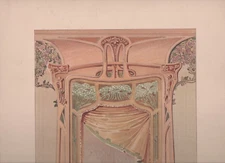 Beautiful Large Color 1900 Art Nouveau Print of Doorway E. Thezard Paris