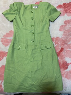 green emerald velvet dress 1960's Joan Leslie for Kasper Lime Green Sleeveless Shift Dress