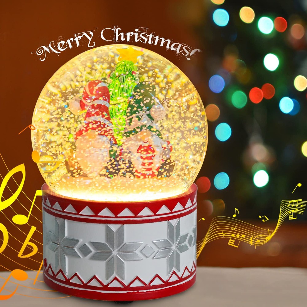 Christmas Snow Globes Musical Globe - Christmas Gnomes Snow Globe with 8 Song