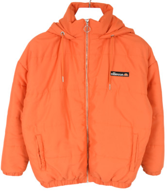 Ellesse Jacke Damen Groß Reißverschluss Gepolstert Gesteppt mit Kapuze Orange