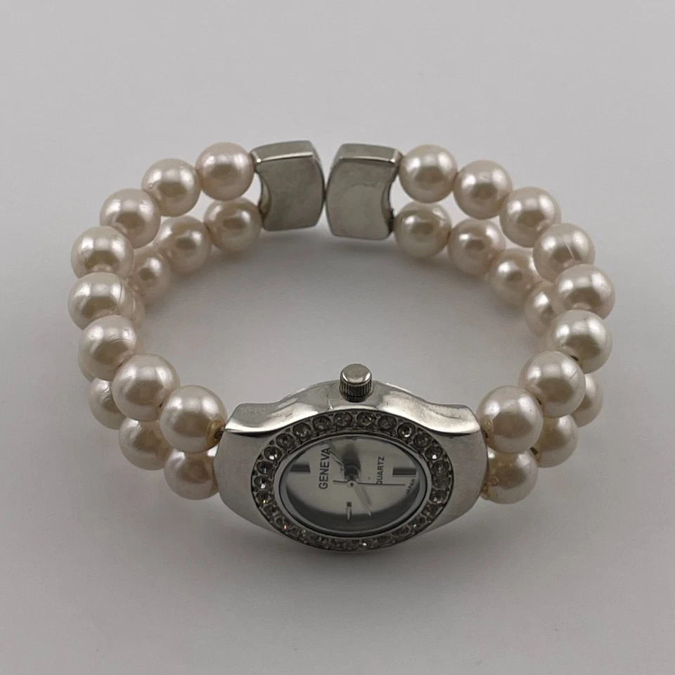 Reloj Geneva Mujer Caja 24mm Imitación Perla Brazalete Banda Cuarzo Tres Manecillas Foto 2 de 4