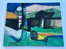 MID CENTURY ABSTRACT PAINTING MODERNISM CUBIST EXPRESSIONIST 24 BY 30 INCHES