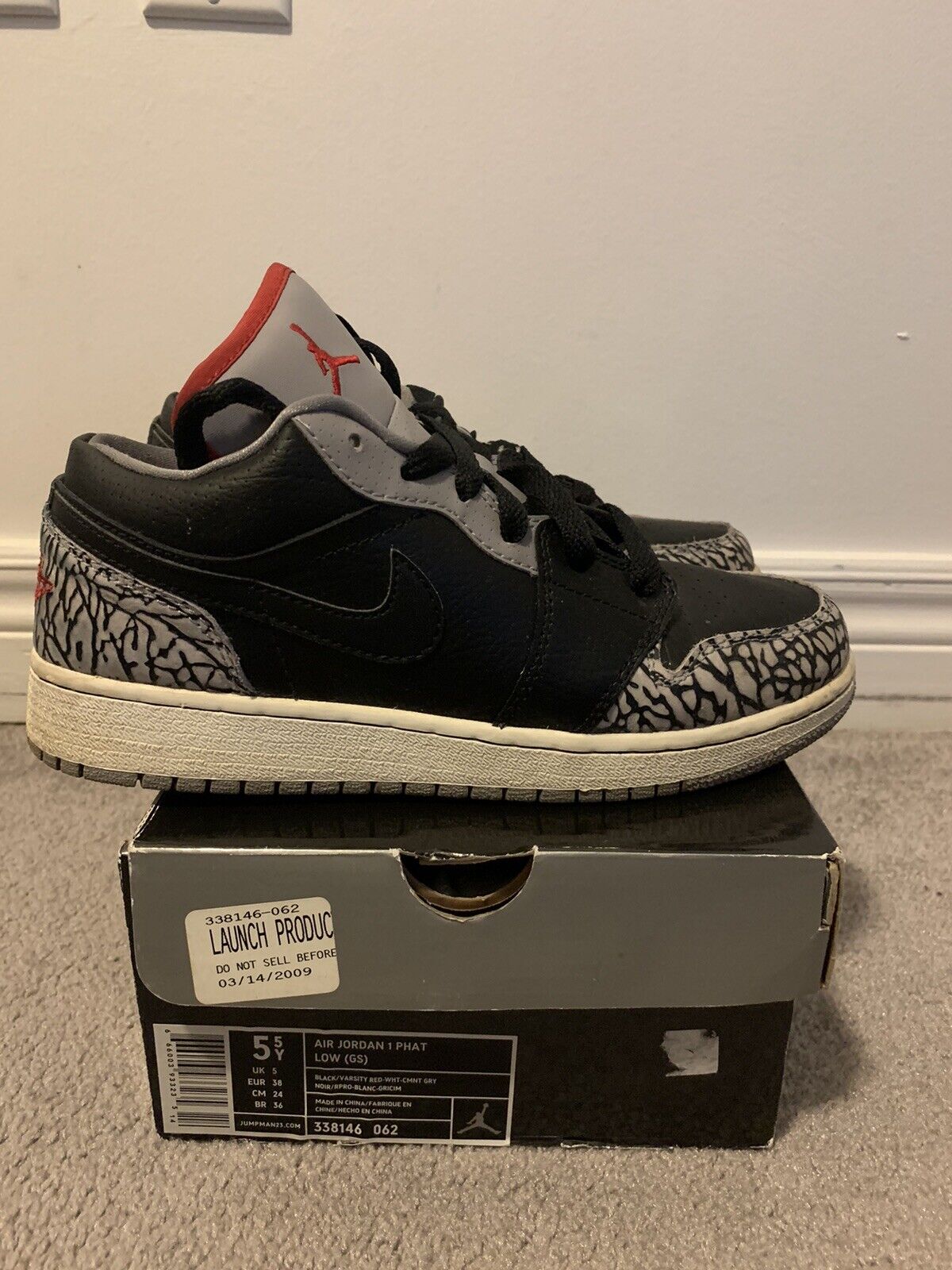 NIKE AIR JORDAN 1 PHAT LOW GS BLACK CEMENT 2008 SIZE 5.5 Y | eBay