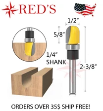REDS Y75005-4 - 1/2" Diameter Round Nose w/ bearing  Router Bit 1/4" Shank 