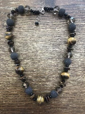 Sterling Silver Chunky Lava, Tigers Eye, Crystal & Freshwater Pearl Necklace