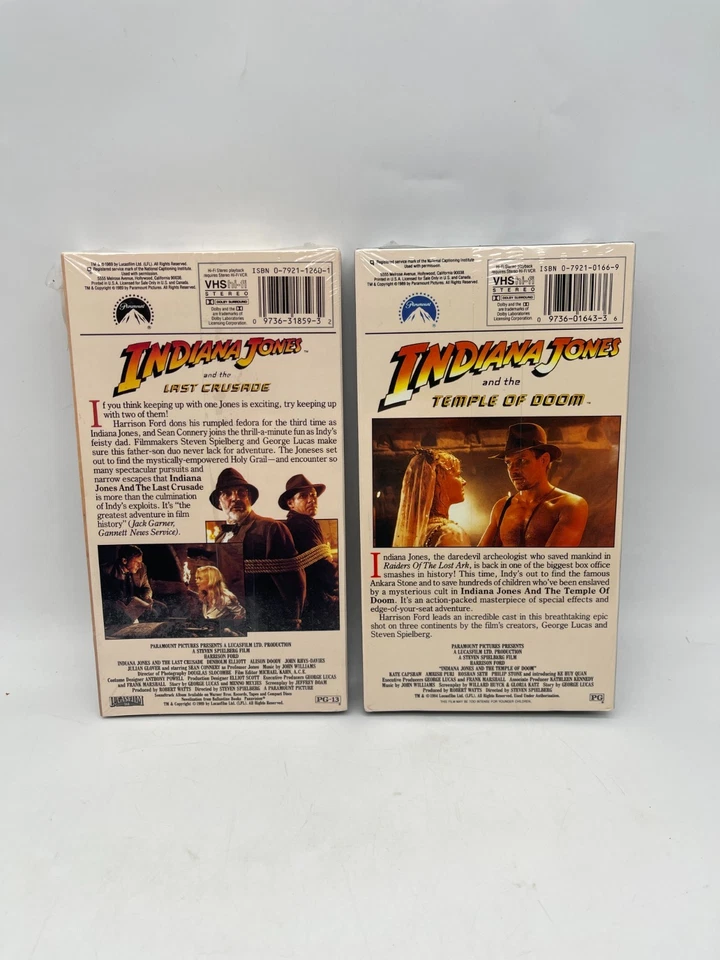 2 INDIANA JONES Movies on VHS TEMPLE OF DOOM & LAST CRUSADE Free Ship New Sealed - Image 2 of 4
