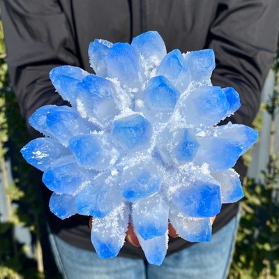 2.77LB New Find blue Phantom Quartz Crystal Cluster Mineral Specimen Healing
