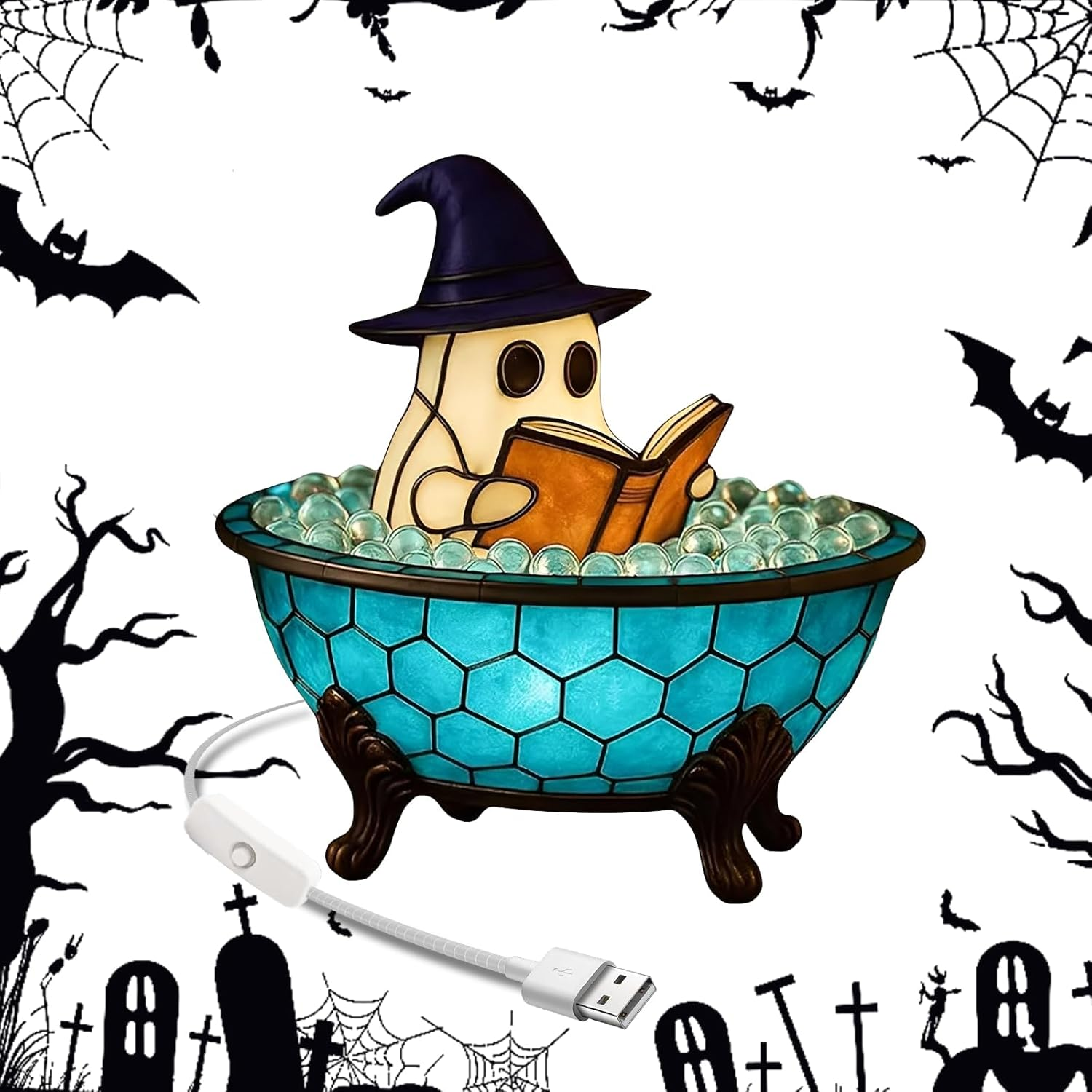 Ghost Bubble Bath Lamp, Halloween Cute Ghosts in Bathtub Light, 3D Bathroom Nigh