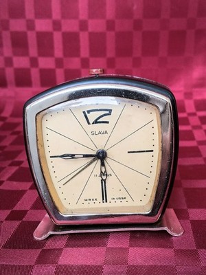 Vintage SLAVA Alarm Clock 11 Jewels Made in USSR Soviet Mechanical 1960s