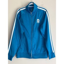 Wash With Souls Mens Blue Full Zip Skull Athletic Track Jacket Made in USA XL