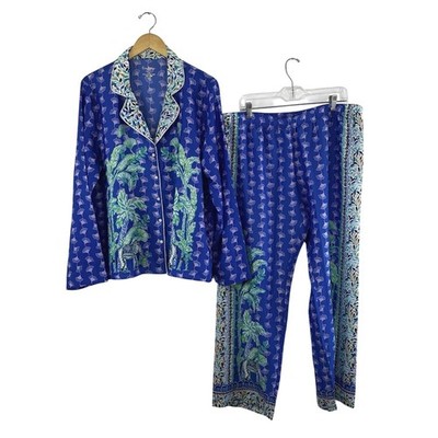 Lilly Pulitzer Pajamas 2 Piece Set Womens XL Blue Grotto Fan Favorite NWOT