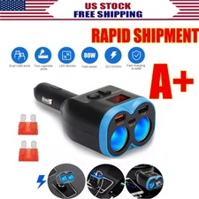 2-Way Car Cigarette Lighter Socket Splitter, 5 in 1 Power Adapter, Quick Charge