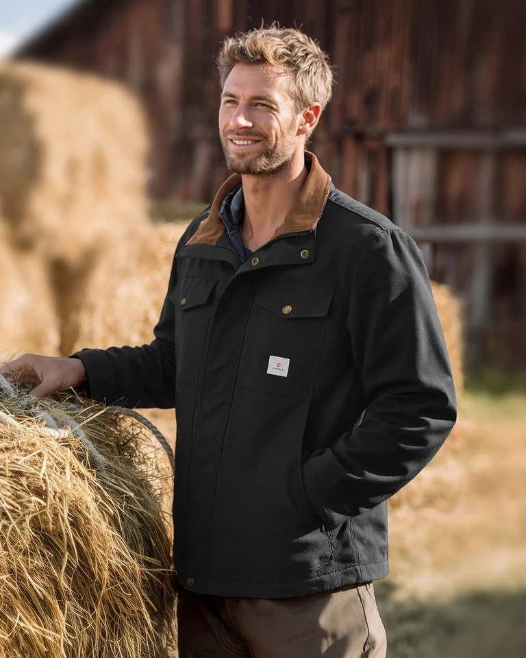 HISEA Men's Insulated Work Jackets Quilted Lined Hooded Duck Canvas Coat Pockets - Image 4 of 4