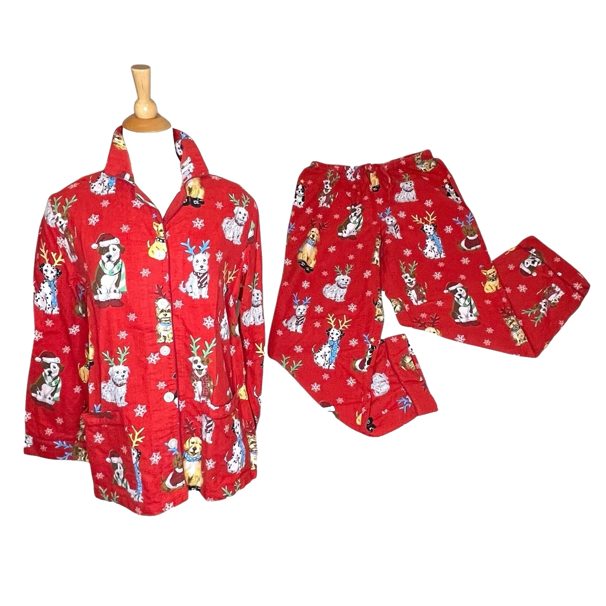 Pyjama Flanelle Vintage Nick Et Nora - Motif Sapin De Noël Avec Ornements Alimentaires - Taille L
