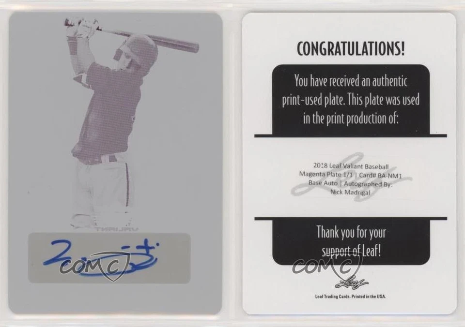 2018 Leaf Valiant Printing Plate Magenta 1/1 Nick Madrigal #BA-NM1 Auto uk2 - Image 3 of 3