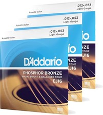D'Addario 3 Pack EJ16 Phosphor Bronze Acoustic Guitar Strings Light 12-53