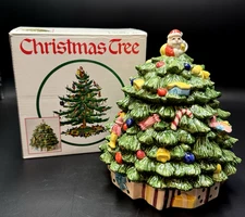 Vtg Spode Christmas Tree Large Covered Candy Jar Ceramic w/ Box