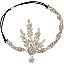 Art Deco 1920'S Flapper Great Gatsby Inspired Leaf Medallion Pearl Headpiece Hea