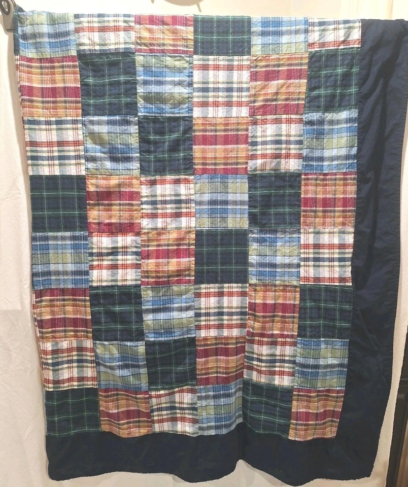 "Cubrecama de algodón a cuadros Nautica Madras 65x80"" doble topper ropa de cama preppy" Foto 2 de 4