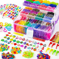 INSCRAFT 17500 Rubber Loom Bands with 3 Layer Container, 28 Colors, 600 S-Clips