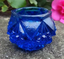 Dark Blue Glass KNOB-Shaped Open Salt Dip, Cellar, Dish!