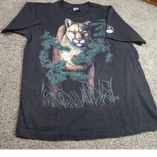 Vtg 90s Cougar Mountain Lion T-Shirt Made in USA Distressed Aesthetic Large