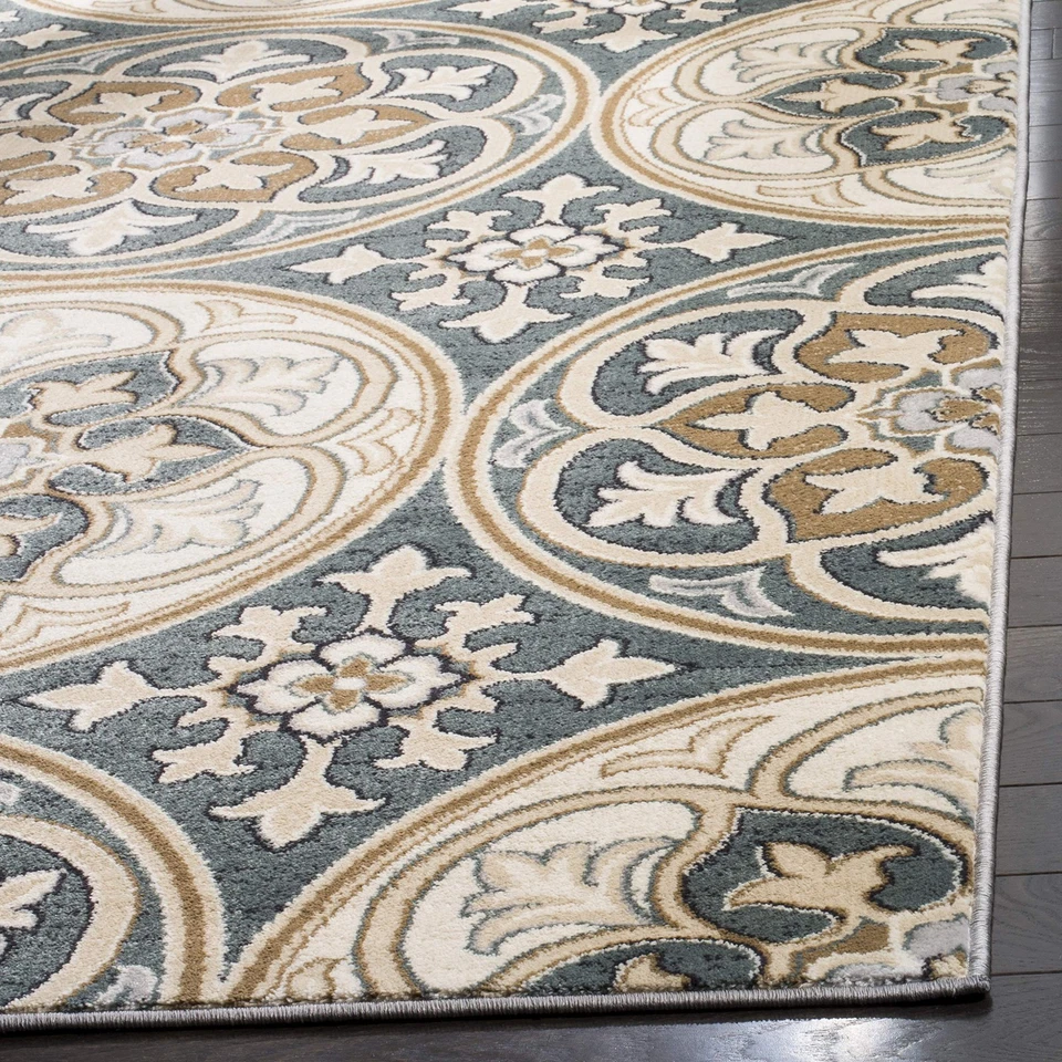 Alfombra Colección Lyndhurst - 9' x 12', Azul Pizarra y Beige, Diseño Floral,... Foto 3 de 4