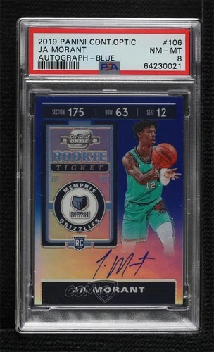 2019 Panini Contenders Optic Blue Prizm /99 Ja Morant #106 PSA 8 Rookie Auto RC