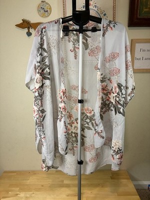 Emory Park Floral Print Open Front Sheer Kimono 1XL