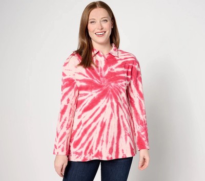 LOGO Life By Lori Goldstein French Terry Tie Dye Top Size S Pink Blossom A632689