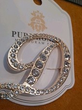 Large Letter D Monogram Brooch Goldtone White Rhinestone D Brooch