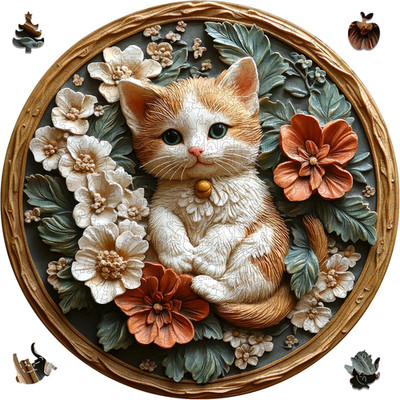Wooden Puzzles for Adults, 3D Vision Effects Resin Cat Wooden Jigsaw Puzzles 200