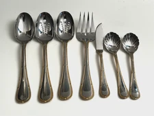 Yamazaki 7 Piece Serving Hostess Set Allegra 18/10 Stainless Steel Gold Accent