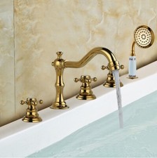 Luxury Gold Bathtub Faucet Deck Mount 5 Hole Roman Tub Faucet with Hand Shower