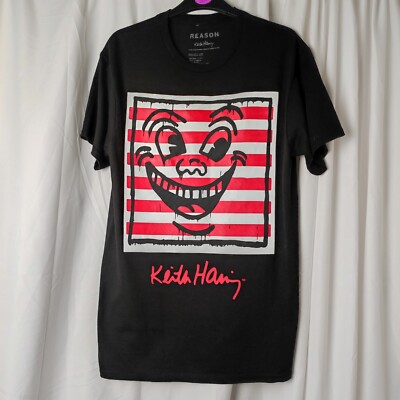 Reason X Keith Haring Mens Unisex Tee Black Size Medium Smiling Face NWTS