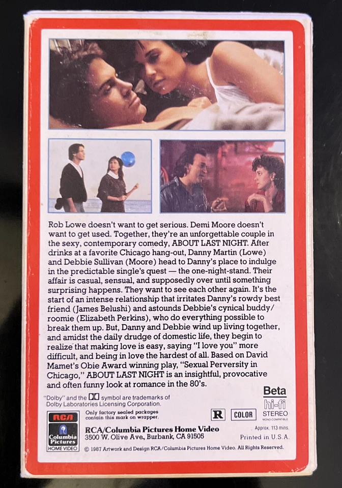 About Last Night. Beta (not VHS). 80’s Comedy/Drama. Betamax Tape. Foto 2 de 4