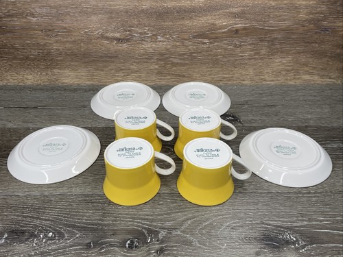 Mikasa HILO Japan Coffee Cup Yellow C4300 Teacups and Saucers ~Set of 4 - Picture 10 of 16