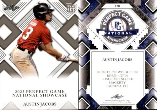 Austin Jacobs 1st EVER PRINTED 2023  LEAF PERFECT GAME ROOKIE CARD #120 Mint