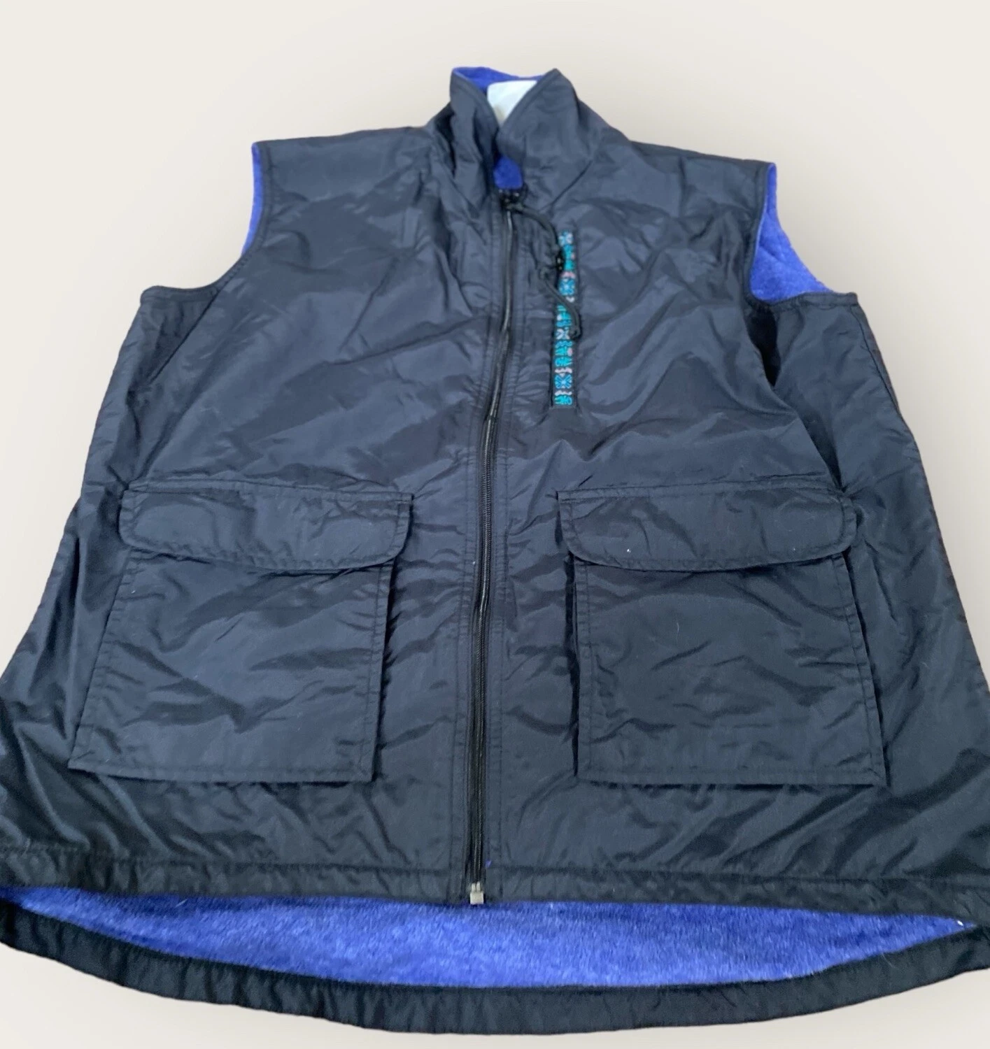 Vintage REI Vest Men’s Large Black Fleece Lined Front Chest Pockets Outdoors