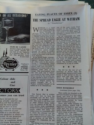 Sa51 Ephemera 1963 Essex Artikel Verbreitung Adler Witham Restaurant Rezension 