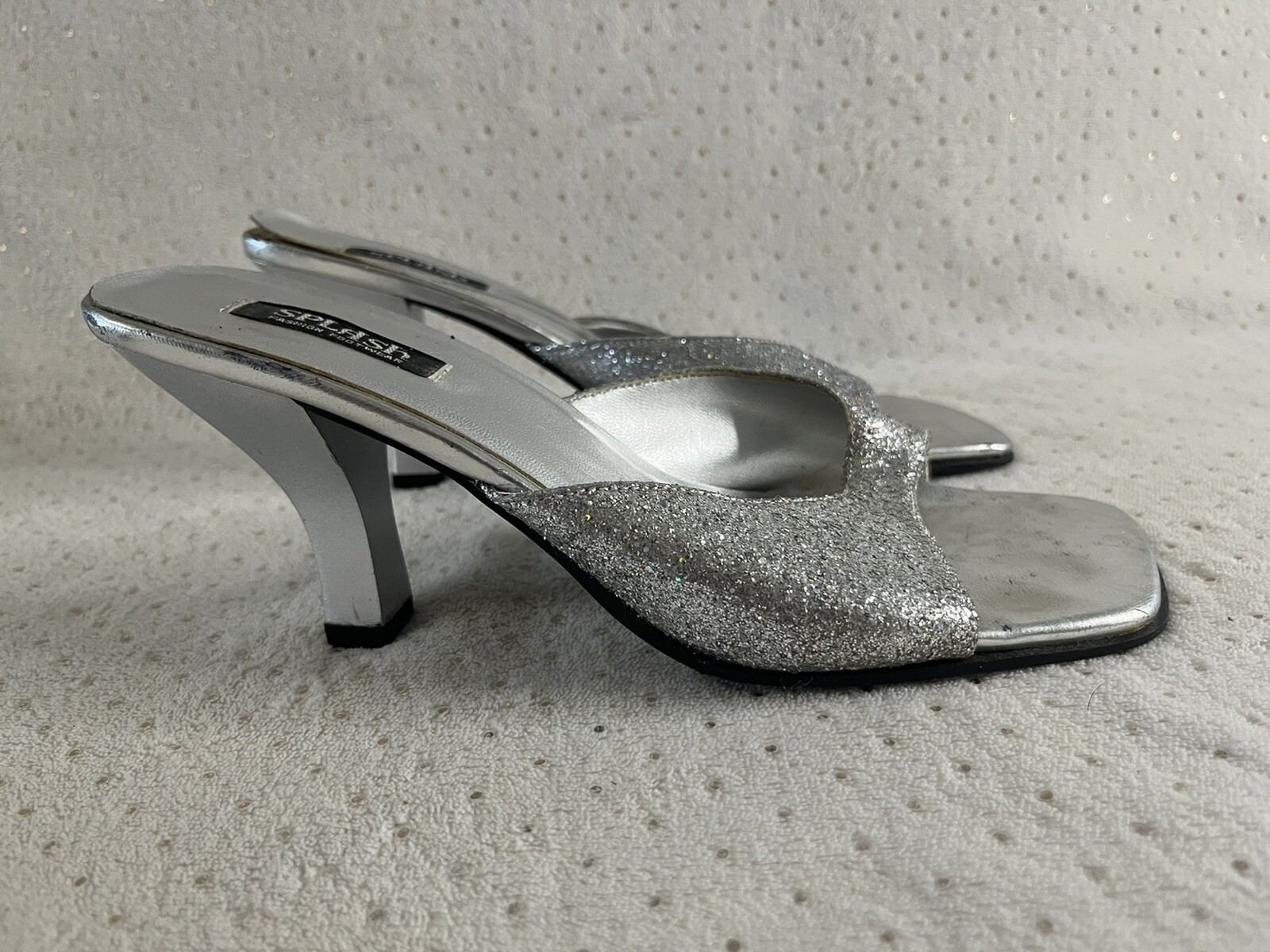 Splash Fashion Footwear Sparkling Silver Open Toe Kitten Heel Mules