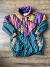Vintage 70's 80's Pearlescent Patchwork Quilted Puffer Winter Coat S Jacket Rare