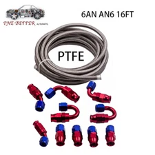 6an -6an Stainless Steel PTFE Fuel Line 16ft 10 Fittings Hose Kit E85 Silver