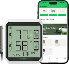 VIVOSUN Bluetooth Hygrometer Thermometer VPD Temp Humidity Meter w/ Sensor Probe