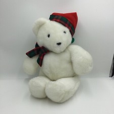Eden Christmas Santa Hat Teddy Bear White Plush Soft Toy Stuffed 15"