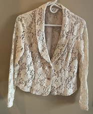 Cabi Size 8 Cream Floral Blazer Bodice Lined, Long Sleeves Sheer Style 249